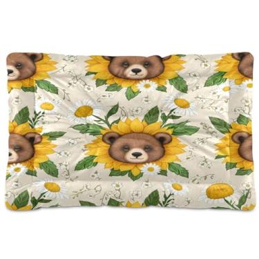 Imagem de Wassud Cama de urso e girassóis ao ar livre para cães pequenos, lavável, impermeável, tapete de viagem para animais de estimação, cama portátil para gatos com fundo antiderrapante para uso interno e