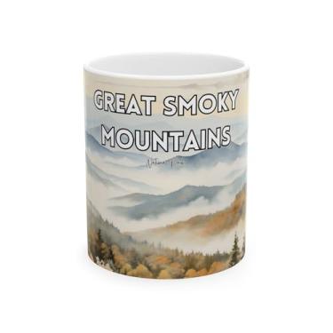Imagem de Scacco Matto Caneca de aquarela Great Smoky Mountains – Panorama do parque nacional, vista dos Apalaches, copo de cerâmica de 325 ml