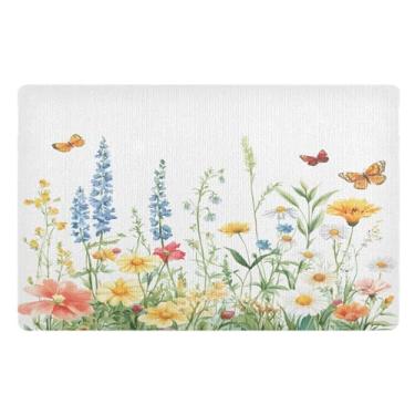 Imagem de Qilmy Capachos de flores silvestres e borboletas ao ar livre 81 x 50 cm, tapete de boas-vindas interno, tapetes de banho fofos, capacho frontal antiderrapante para entrada, pátio, áreas de alto