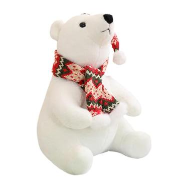 Imagem de Urso polar de pelúcia – Brinquedo de pelúcia animal de Natal | Urso polar usando cachecol boneca confortável – para crianças, mulheres, cabeceira, sofá, quarto, sala de estar, casa, berçário, férias