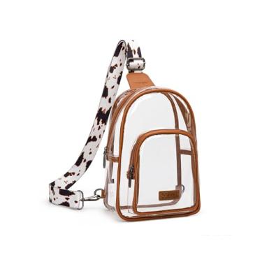 Imagem de Wrangler Bolsa tiracolo transparente para mulheres, aprovada em estádios, bolsa transversal para eventos esportivos e shows, Marrom vaca grande