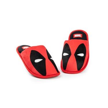 Imagem de Marvel Deadpool Pantufas masculinas | Deadpool Personagem Gráfica Mules Interiores para Adultos em Quadrinhos Vermelhos Super-Heróis Sapatos sem cadarço, Vermelho, 8-9