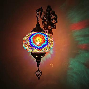 Imagem de Arandela de parede em mosaico turco, estilo marroquino mediterrâneo, luminária de cabeceira boêmia para sala de estar, quarto, corredor, varanda, café ou bar, 18 cm (7 polegadas), C