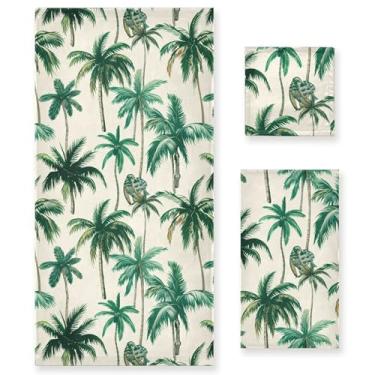 Imagem de Burbuja Conjunto de 3 toalhas de banho de palmeiras tropicais, macias e absorventes para a pele, para banheiro, hotel, spa, 1 toalha de banho + 1 toalha de mão + 1 toalha de banho