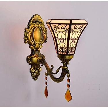 Imagem de Luminária de parede estilo Tiffany, com cúpula de vitral vintage de 15 cm, arandela de parede interna para quarto, sala de estar e corredor, soquete E27, AmericanVintage