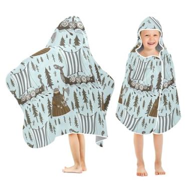 Imagem de Burbuja Viking Boats Toalha de banho com capuz para crianças, toalha de praia de pelúcia macia absorvente para meninas e meninos 3-10 anos, 61 x 127 cm