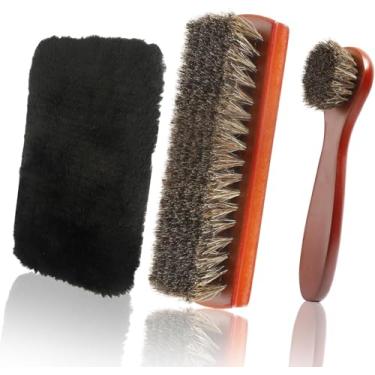 Imagem de Kit de Pincéis para Sapatos 3 Peças Pincel Limpeza Couro com Cabelo Cavalo Botas Cera Essencial Cuidado Calçados e Sintéticos Design Ergonômico Suave