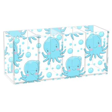 Imagem de Burbuja Porta-canetas de acrílico de animais marinhos de desenho animado, 4 compartimentos, suporte de lápis transparente para pincéis de maquiagem fixos, acessórios de mesa de escritório em casa