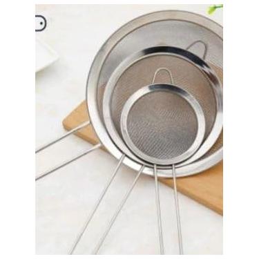 Imagem de Kit 3 Peneiras de Cozinha Inox - Pequena Resistente, Ideal Farinha Sucos Chás, Suporte Lateral Fácil Armazenar