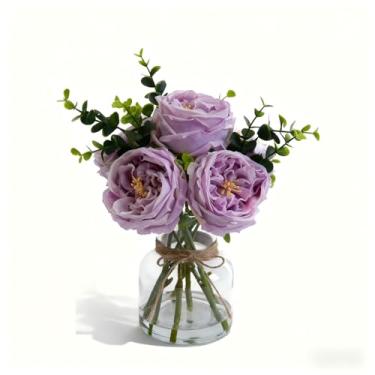 Imagem de Garvee Rosas brancas artificiais em vaso, arranjo realista de flores artificiais com água artificial, 13 × 10 flores falsas em vaso para mesa de jantar, decoração de casa e restaurante