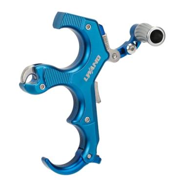 Imagem de LWANO Liberação de arco de polegar - Auxílio de liberação de arco composto ajustável de 3 e 4 dedos, com gatilho de viagem e pressão ajustável (azul)