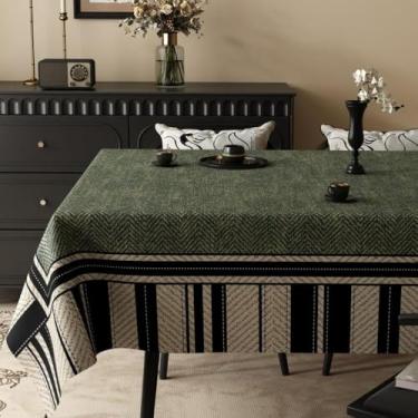 Imagem de Toalhas de mesa de jacquard francesas de algodão floral, capa de mesa retangular listrada, tecido de mesa, impermeável, à prova de óleo, resistente a manchas, fácil de limpar, para jantares, festas