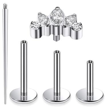 Imagem de Ocptiy 16G G23 Titânio Tragus Conch Helix Piercing Joia 6 mm 8 mm 10 mm - Rosca Internamente Flat Back Stud Cartilagem Brincos Hipoalergênicos Lóbulo Frontal Monroe Labret Tragus Piercing Joia