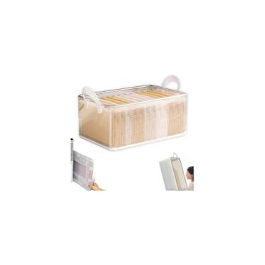 Imagem de Caixa Organizadora Multiuso, Plástico e Madeira, Branca, 16x36x22cm, com Alças Laterais, Empilhável, para Casa e Escritório