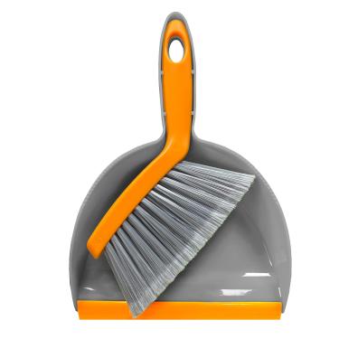 Imagem de Conjunto de mini vassoura com pá de lixeira pequena e conjunto de escova, resíduos de limpeza rápida, poeira para chão, bancada, mesa, gaiola para animais de estimação (cinza + laranja)