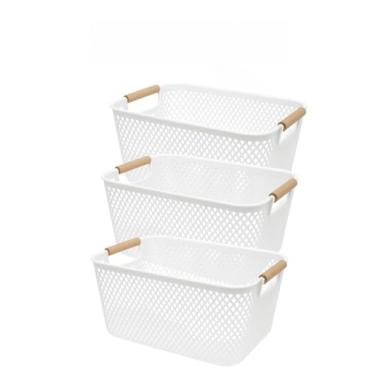 Imagem de Cesto Organizador Telado Plástico Multiuso com Alças para Cozinha Banheiro e Lavanderia(3 Cesto BRANCO 36cm)