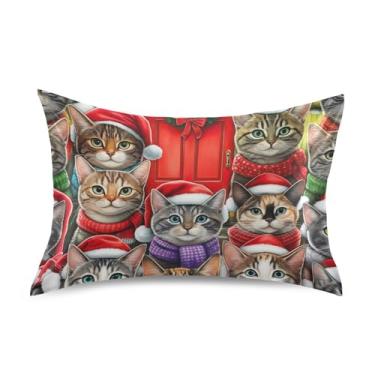 Imagem de Travesseiros King Queen Standard Slips Cute Cats Christmas Animal Cetim Fronhas para Cabelo Estampado Refrigeração Confortável Macio Cama King Size 101.6 cm x 50.8 cm