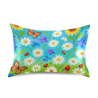 Imagem de Fronhas de cetim cool maximalismo flores silvestres coloridas primavera rei queen padrão fronhas personalizadas resfriamento para cabelo e pele tamanho padrão 66.0 cm x 50.8 cm