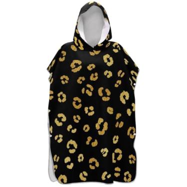 Imagem de Joisal Poncho de surfe para adultos trocador com capuz toalha de natação plus size ouro leopardo preto masculino poncho com capuz