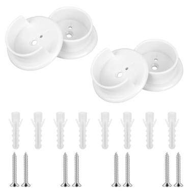 Imagem de 4 soquetes de mastro de armário, suportes de haste de armário de plástico branco para 3,5 cm, suportes de suporte de tubo de guarda-roupa resistente para varão de cortina de chuveiro de banheiro