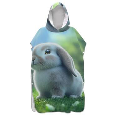 Imagem de TSENQUE Roupão fofo leve coelho coelho verde trocador para adultos poncho de surfe praia banho toalhas com capuz leve unissex adulto poncho com capuz