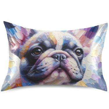 Imagem de Capa de almofada de cetim com estampa de cachorro Pug colorido pastel, travesseiros tamanho king, tamanho padrão, 66 cm x 50 cm