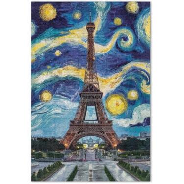 Imagem de Quebra-cabeça estrelado da Torre Eiffel Paris para adultos 500 peças de brinquedo de arte colorido presentes para amantes de quebra-cabeça, 50,5 x 14,9 polegadas