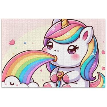Imagem de Quebra-cabeças engraçados de unicórnio arco-íris para adultos, 1000 peças, pintura animal, quebra-cabeças legais para adultos, amigos, família, jogos, presentes