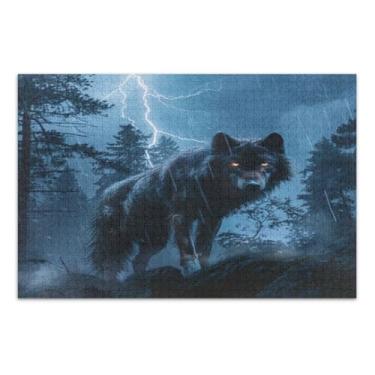 Imagem de Quebra-cabeças de lobo preto com olhos brilhantes para adultos com letras nas costas 1000 peças