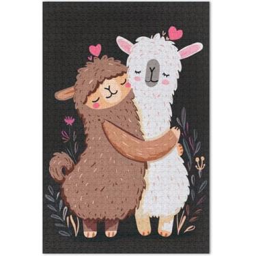 Imagem de Quebra-cabeça fofa de preguiça abraçando lhama 500 peças para adultos, jogos, tecnologia, presentes, mordaça, presente, flor, estampa animal