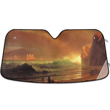 Imagem de Guarda-sol personalizado Bierstadt Albert Golden Gate paisagem para para-brisa de carro engraçado dobrável universal janela de carro para-brisa frontal floral animal S, 134,6 cm x 59,7 cm
