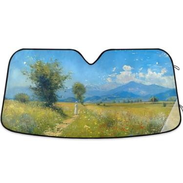 Imagem de Guarda-sol Monet paisagem idílica personalizada para para-brisa de carro bonito dobrável universal acessórios de carro para-brisa proteção de para-sol S, 134,6 cm x 59,7 cm