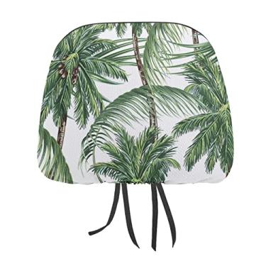 Imagem de Palmeiras verdes sem costura folhas tropicais em branco 2 peças capas protetoras de encosto de cabeça para assento de carro universal, capa macia para encosto de cabeça de carro, acessórios de
