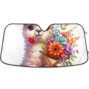 Imagem de Toldo de sol personalizado floral bonito para para-brisa de carro retrátil dobrável persianas de carros para janelas frontais floral automotivo L, 144,8 cm x 80 cm