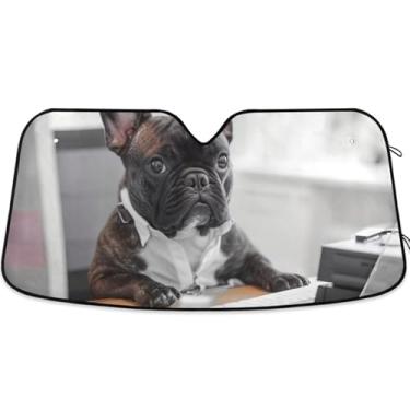 Imagem de Toldo de sol personalizado para uso em buldogue francês para para-brisa de carro capa de para-brisa automotiva retrátil e dobrável protetor solar S, 134,6 cm x 59,7 cm