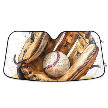 Imagem de Luva de beisebol legal com estampa de guarda-sol para para-brisa de carro acessórios retráteis personalizados engraçados para janelas para-brisa frontal P, 134,6 cm x 59,7 cm