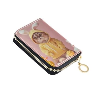 Imagem de Carteira feminina com zíper e 9 compartimentos para cartões de crédito e 2 compartimentos para dinheiro, bolsa pequena com zíper, porta-chaves, coelhinho, gato, animais