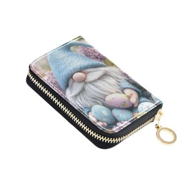 Imagem de Carteira feminina fofa de gnomo de Páscoa com ovos coloridos pequena e fofa com porta-cartões com bloqueio de RFID e porta-moedas coloridas com zíper