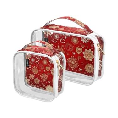 Imagem de GAIGEO Saco de tolietria de plástico transparente de Natal Papai Noel em azul, bolsa de higiene pessoal para carro, bolsa de higiene de viagem para mulheres, pacote com 2, Variedade de flocos de neve