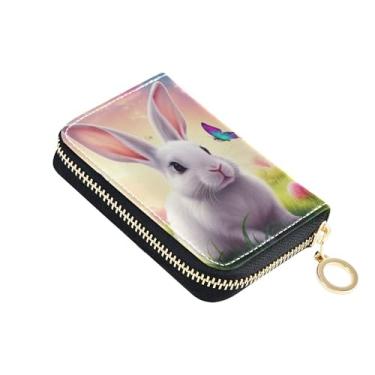 Imagem de Carteira pequena feminina com porta-cartões, carteira masculina de couro com bloqueio de RFID, bolso para moedas, coelhinho da Páscoa, coelhinho da primavera, fofo