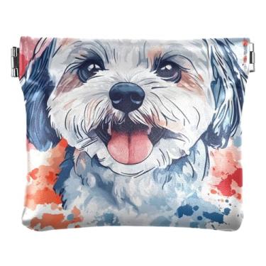 Imagem de Carteira feminina personalizada para moedas e bolsas de couro bonito vaca highland monocromático aperto cartão carteira, Estampa de cachorrinho Maltipoo, one size, Minimalista moderno