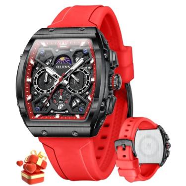 Imagem de OLEVS Relógio masculino cronógrafo de couro marrom, dourado, analógico, quartzo, moderno, vestido de negócios, mostrador grande, dia, data, luminoso, à prova d'água, casual, masculino, mostrador preto