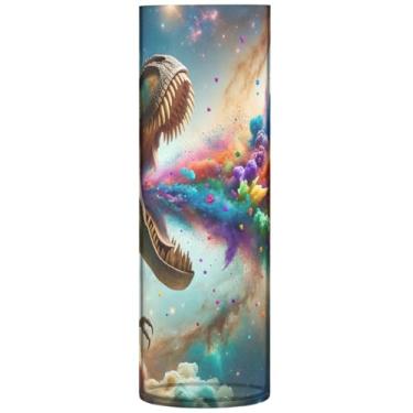 Imagem de T Rex Vaso de flores cilíndrico confete colorido decorativo personalizado bonito vaso alto plástico exclusivo decoração de casa, estética, 30 cm x 9,9 cm
