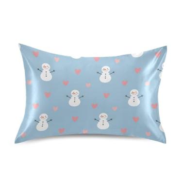 Imagem de Wassud Capa de almofada de cetim para cabelo e pele com corações e corações de boneco de neve para cabelo e pele, capas de almofada respiráveis tamanho queen com fecho de envelope