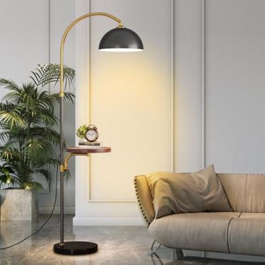 Imagem de Luminária de chão em arco ajustável com tampo de mesa, soquete E27, altura de 145 a 170 cm, haste flexível de ferro, interruptor de pé, iluminação dimerizável em 3 cores para sala de estar e