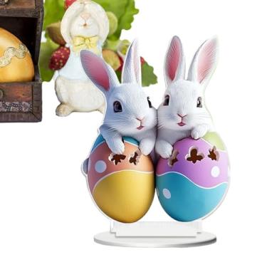 Imagem de Decorações de coelho – Peça central de design de ovos, enfeite de mesa de Páscoa | Design de ovo para casa de fazenda para festa de primavera, mesa de férias, lareira em camadas, prateleira de bandeja