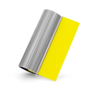 Imagem de Mini rodo de silicone de 10 cm com lâmina de borracha para água, alça antiderrapante para envoltórios de carro, película de janela e limpeza de banheiro ou pia de cozinha, amarelo