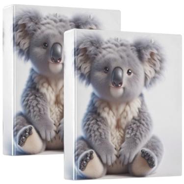 Imagem de Fichário fofo com três anéis de urso coala, 200 folhas, fichário com estampa fofa, anel redondo, fichário resistente, 31,5 x 27 x 6 cm, pacote com 2
