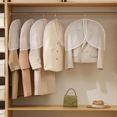 Imagem de 4 peças de capas de proteção contra poeira de ternos de PEVA espesso, branco, translúcido, respirável, protetor de ombro para casacos, jaquetas, guarda-roupa, branco, branco