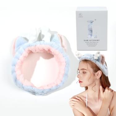 Imagem de Fitas de maquiagem femininas – tiara de spa fofa para lavar o rosto e cuidados com a pele, orelhas de alce fofas, faixa de cabeça de spa para mulheres, presente moderno, acessórios de cabelo de lã